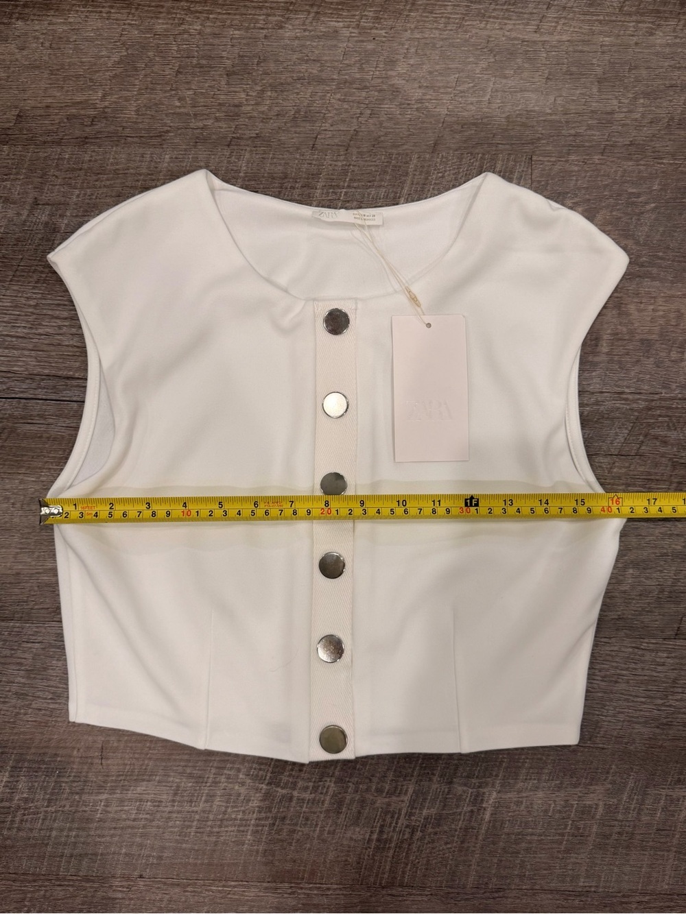 Zara White Crop Vest Top Sz M NWT Sleeveless Button Front Structured Minimalist - Picture 7 of 7